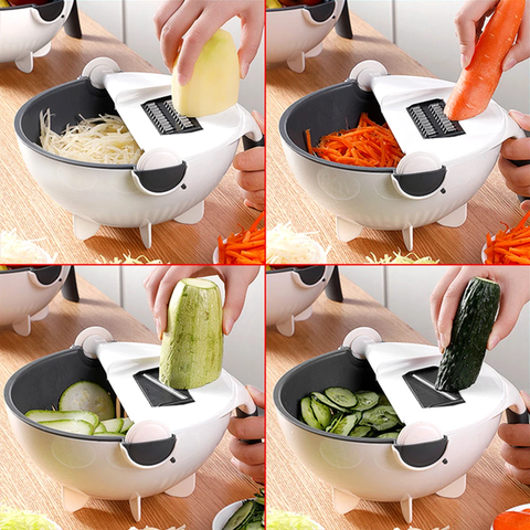 6 In 1 Multifunctional Grater Silk Strip Grater Corrugated Slicer Potato Masher Manual Drain Basket